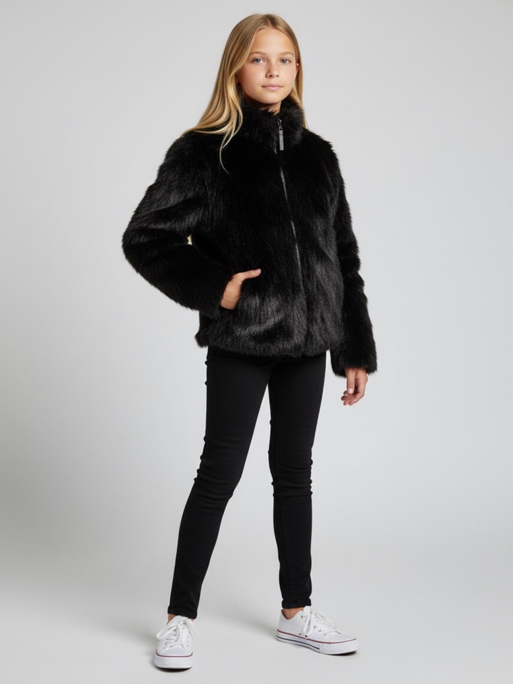 art class Black Faux Fur Teddy Jacket with Zip